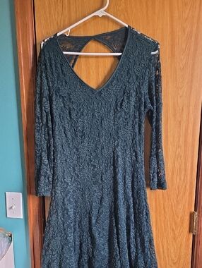Maurices Dark Teal Lace V-Neck Long Sleeve Dress
